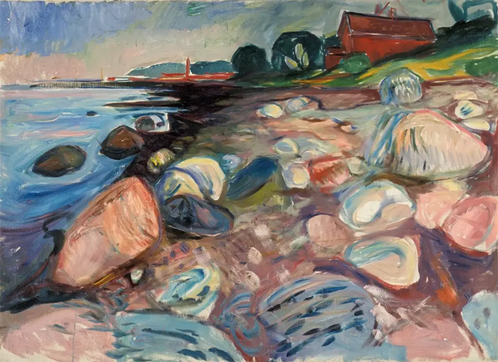 Shore with Red House in Detail Edvard Munch